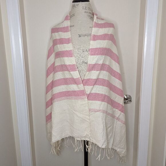 Pink stripe cotton linen blanket scarf - Picture 1 of 6